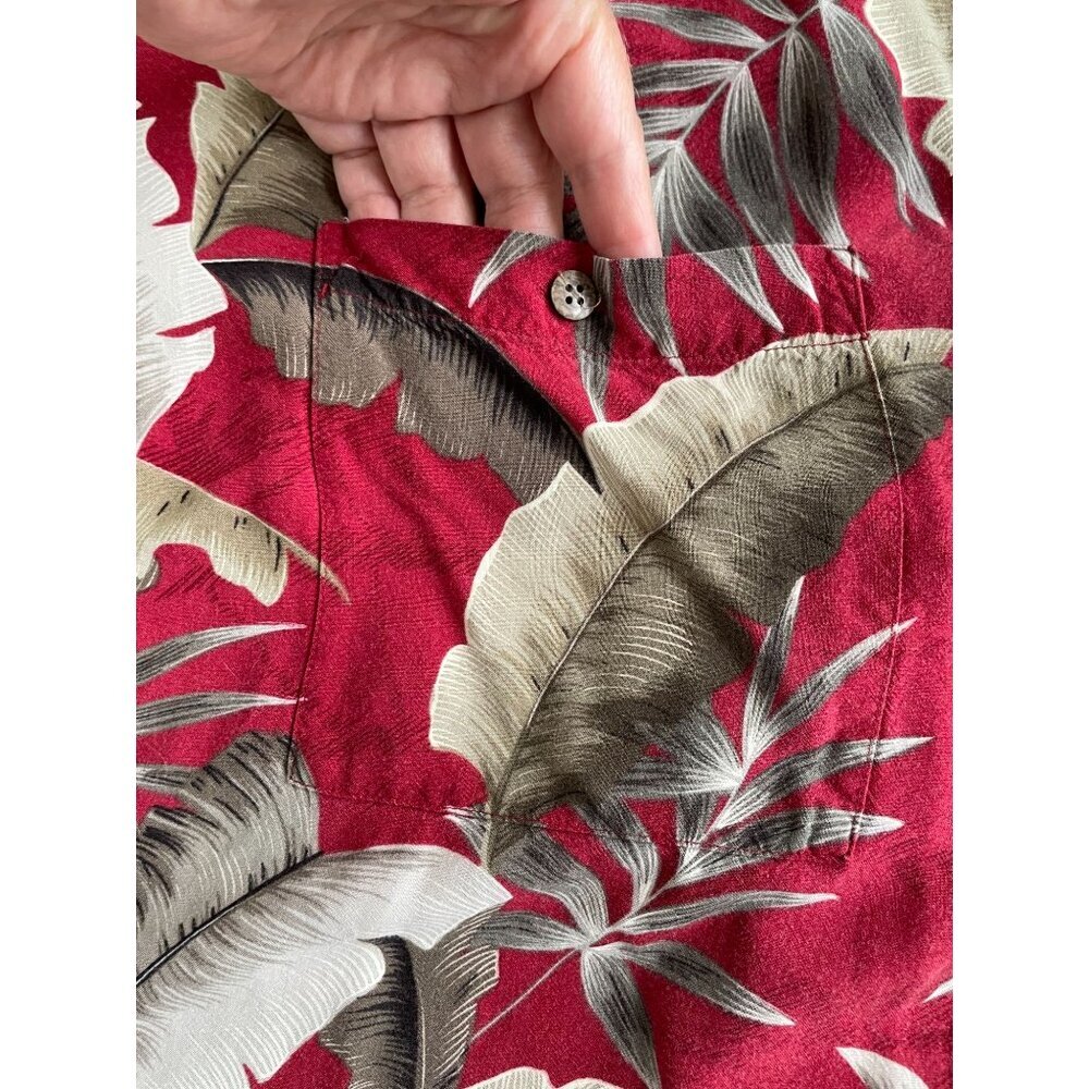 Island Shores Tropical Leaf Print Red Hawaiian Bahama Button Pocket Shirt XL - Picture 7 of 8